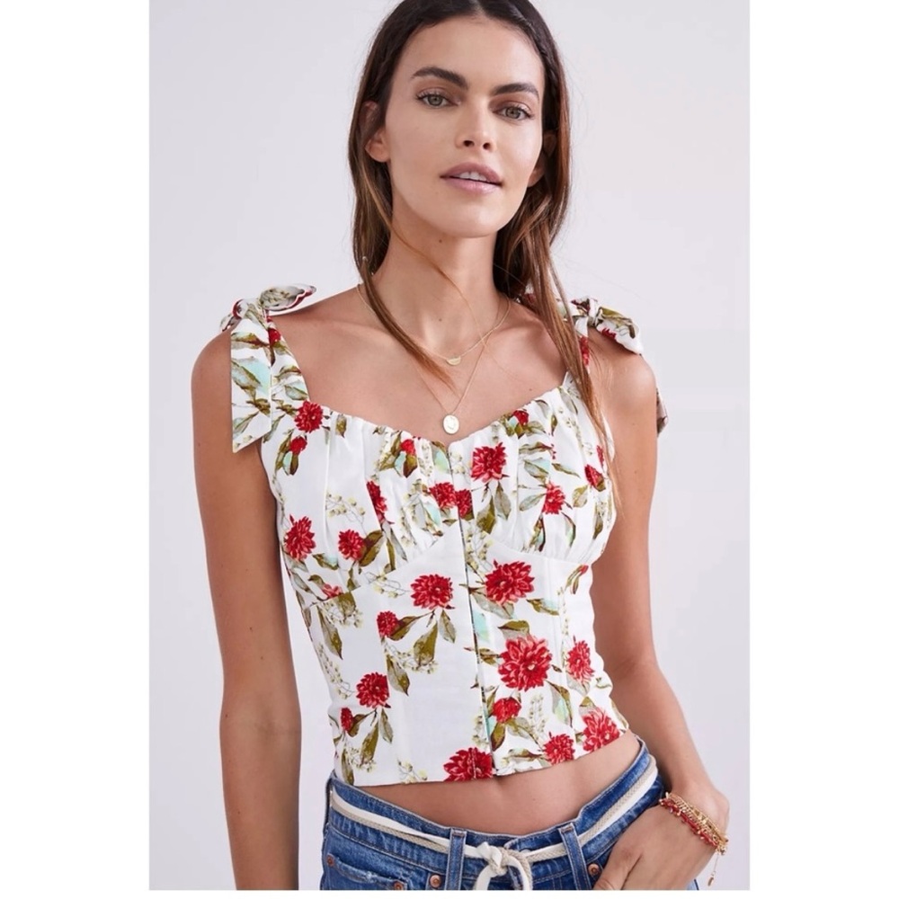 Anthropologie Floral White and Red Women's Top